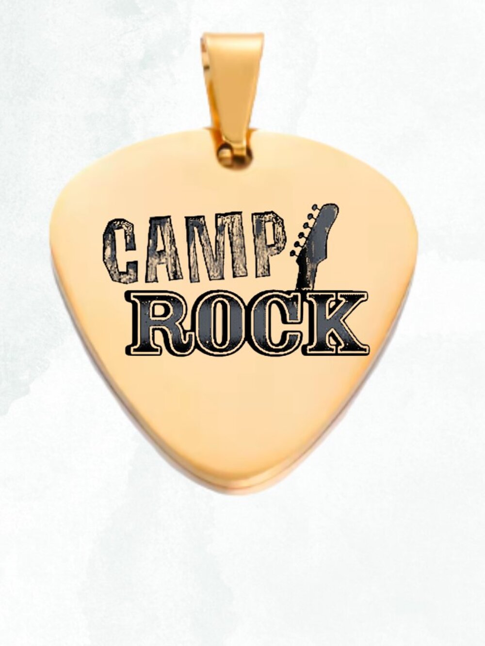 Gold Camp Rock Guitar Pick Necklace Pendant
